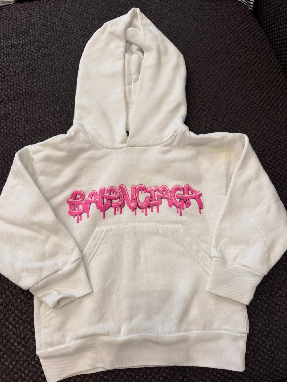 Balenciaga Kids White Hoodie with Pink Drip Logo
